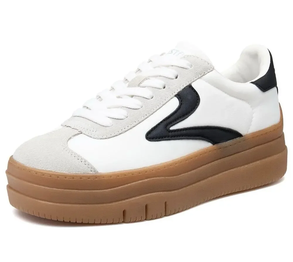 Cestfini Women’s Platform Retro Sneakers White Black Brown Gum Sole Size 10